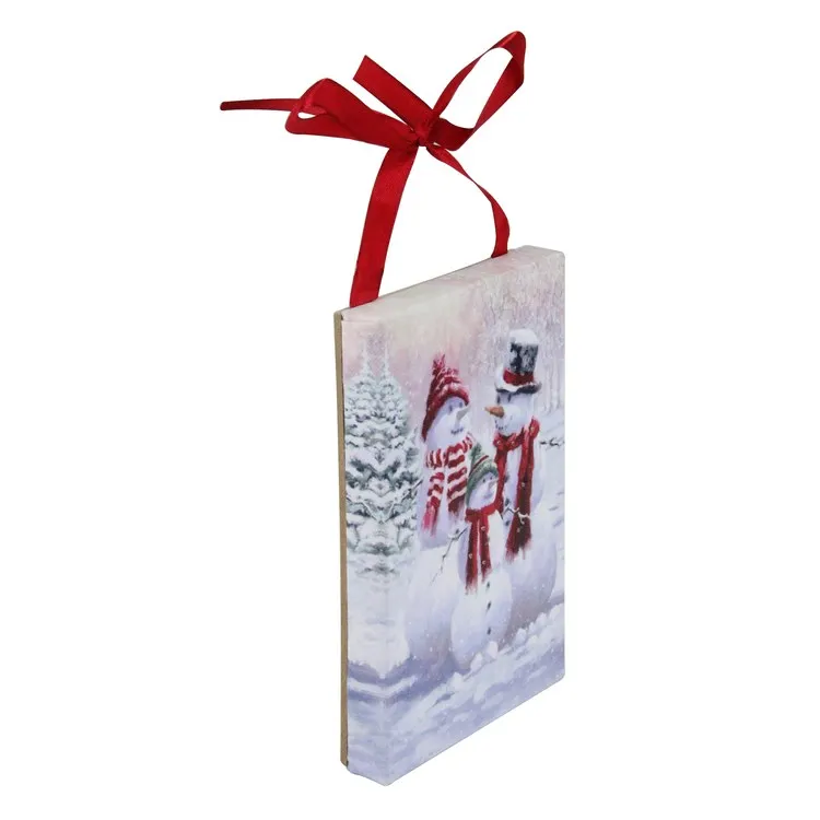 6" x 4" Multi-Color Snowman Family Winter Scene LED Fiber Optic Lighted Christmas Wall Art Decoration
