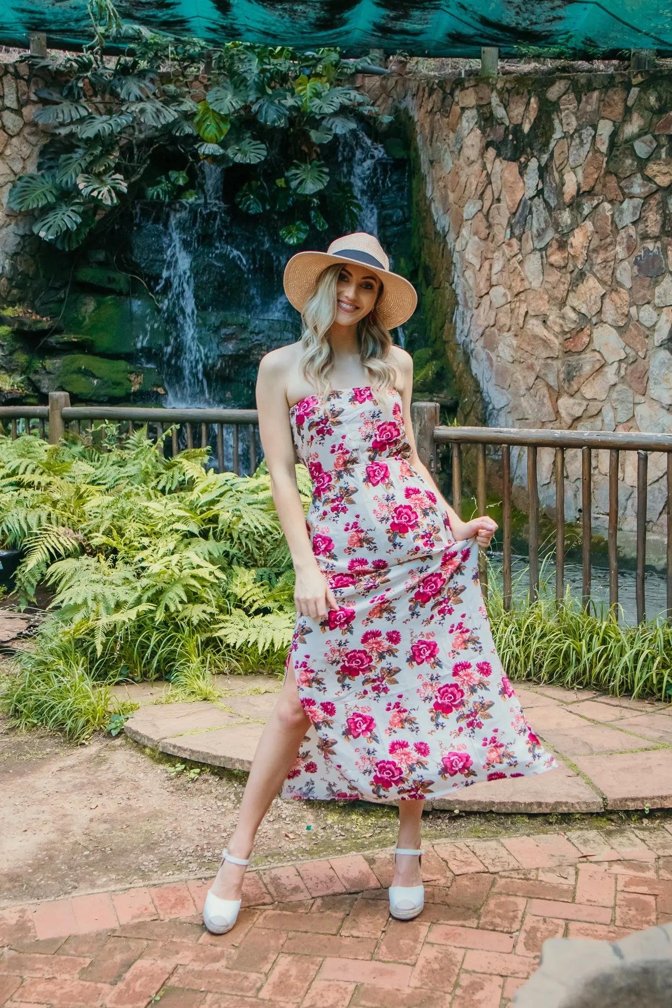 Aurelia Wide Brim Fedora Sunhat: Tan & White