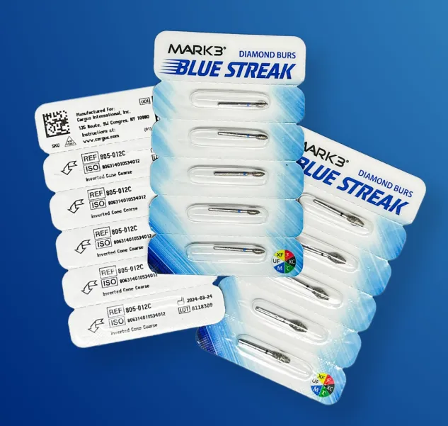 Blue Streak Diamond Burs FG Pointed Cone Pkg/5