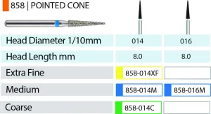 Blue Streak Diamond Burs FG Pointed Cone Pkg/5