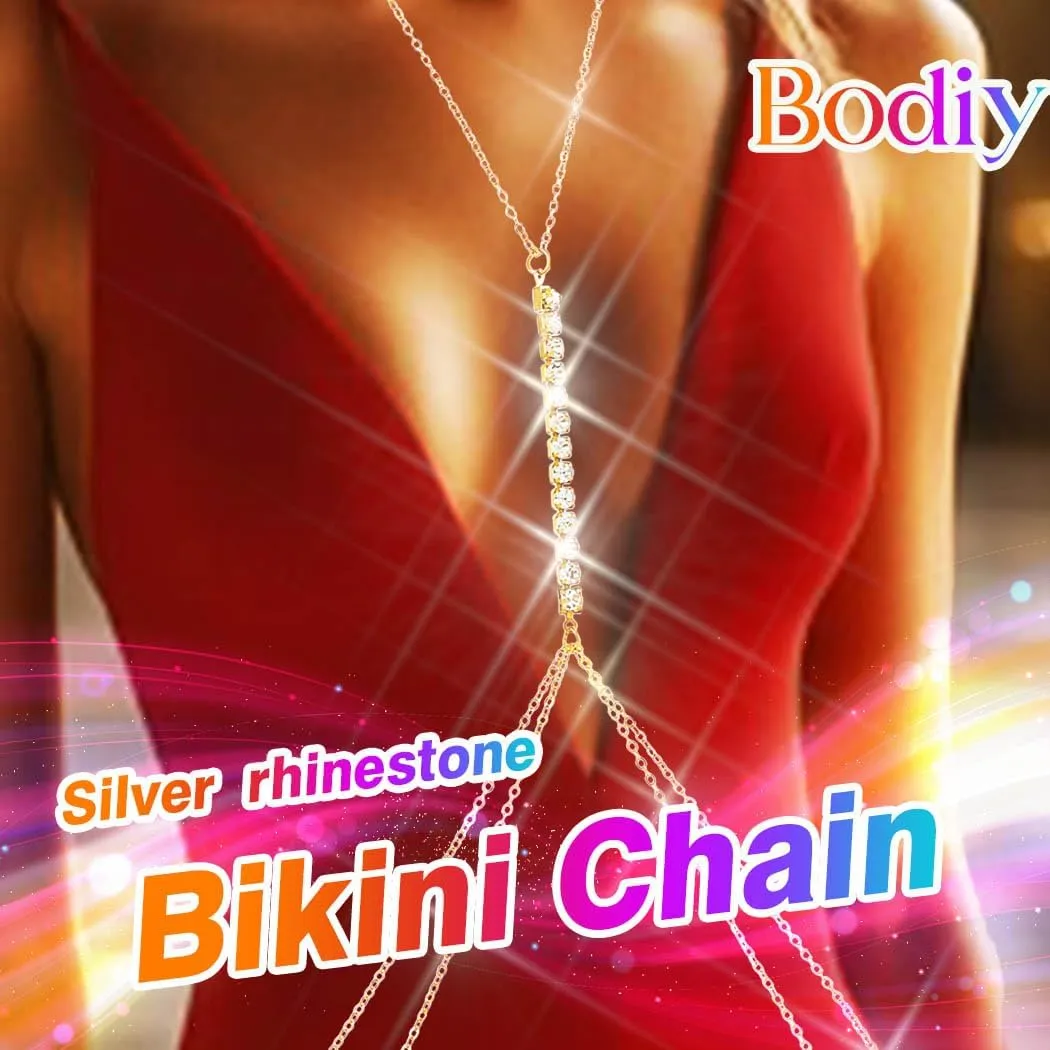 BODIY Layered Chest Jewelry Silver Rhinestone Body Chain Crystal Necklace Bikini Bra Chain Chest Jewelry Chest Accessories for Women