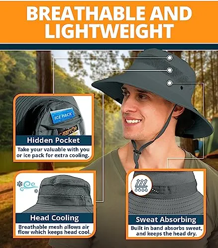 Geartop Wide Brim Sun Hat For Womens And Mens Sun Hats Uv Protection Dark Grey