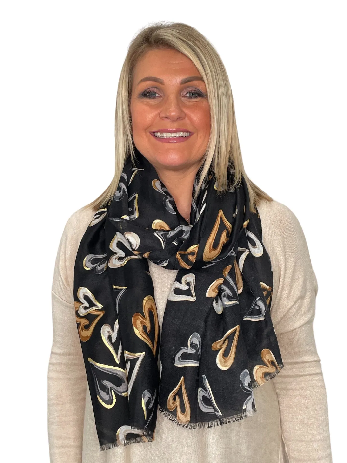 Hailey Scattered Hearts with Gold Details Scarf