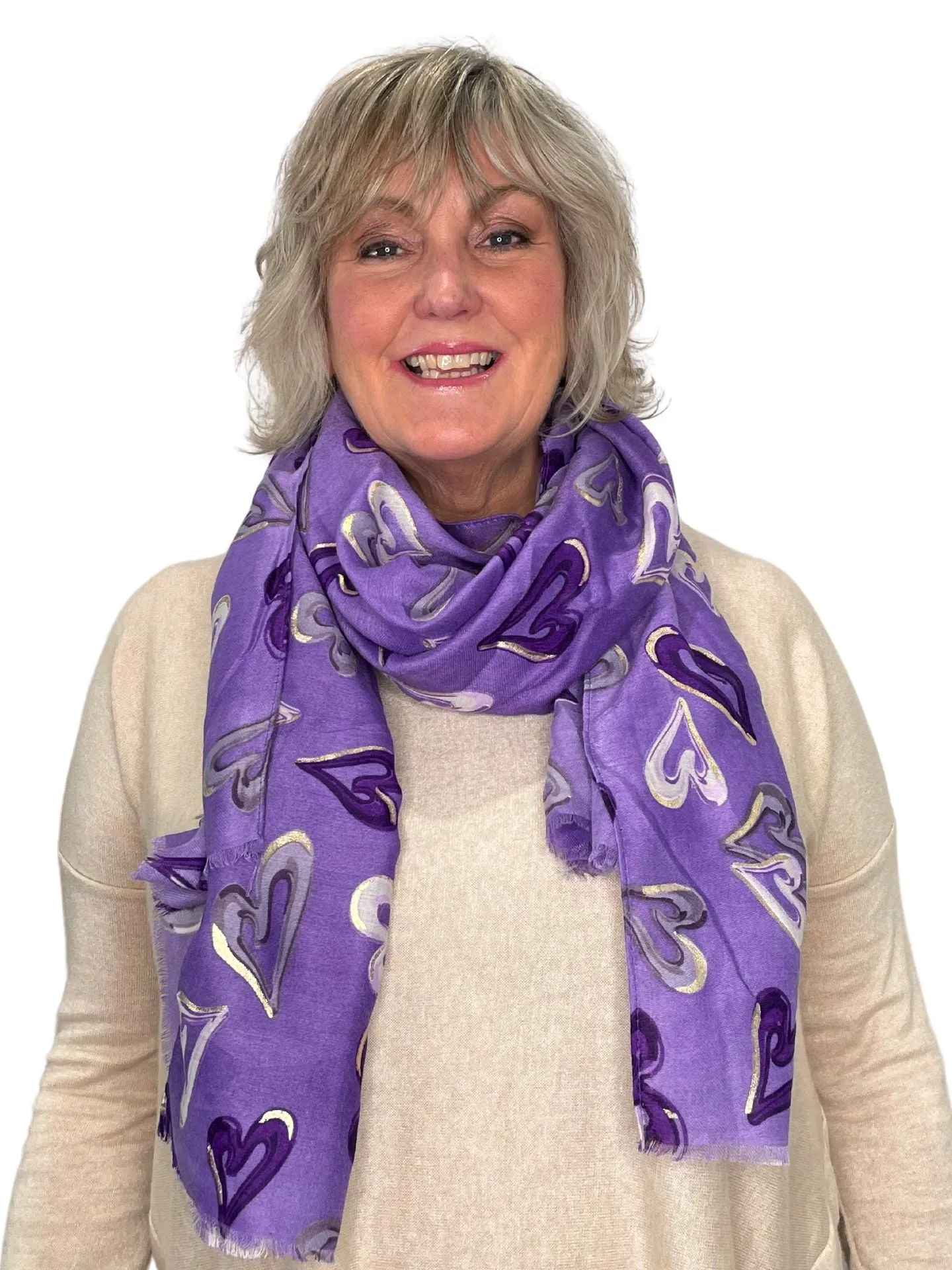 Hailey Scattered Hearts with Gold Details Scarf