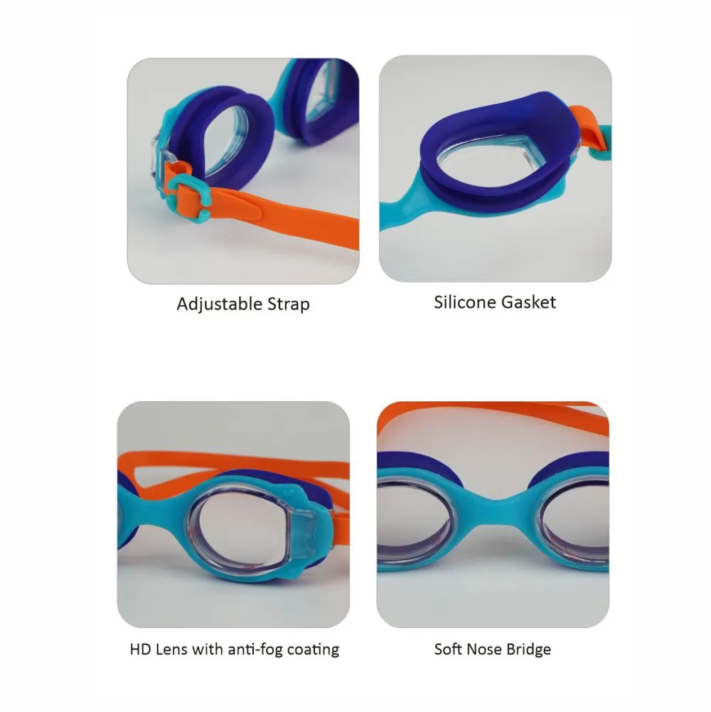 Junior Blue Orange Anti Fog UV Protection Leakproof Design Swim Goggles for Kids, 3 years - 8 years