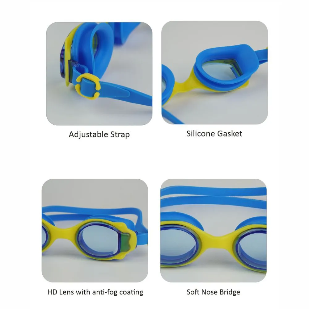 Junior Blue Yellow Anti Fog UV Protection Leakproof Design Swim Goggles for Kids, 3 years - 8 years