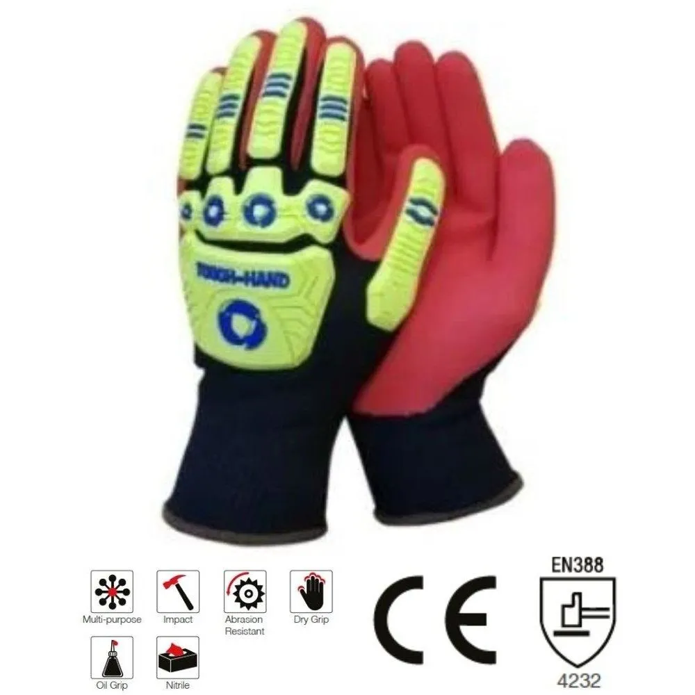 Maxmac Tough sandy nitrile palm impact resistant gloves Cut-Lv2