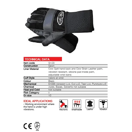 Maxmac Typhon leather vibration   cut resistant gloves Cut-Lv2