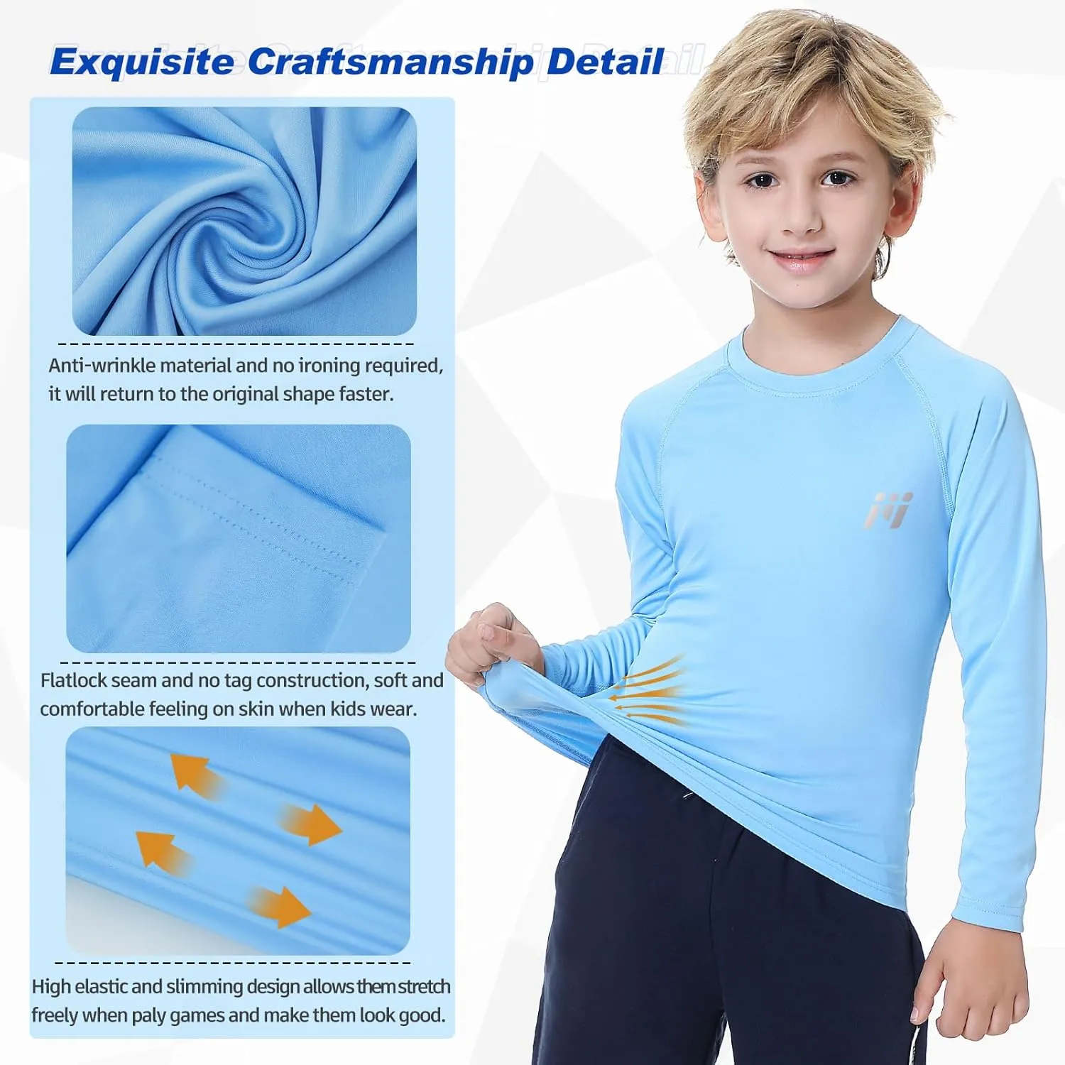 MEETWEE Children's Base Layer Boys Long Sleeve Shirt Quick Dry Kids Thermal Long Underwear,UPF50  Boy Rash Guard Shirts