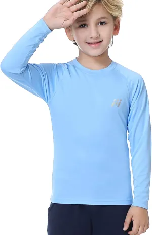 MEETWEE Children's Base Layer Boys Long Sleeve Shirt Quick Dry Kids Thermal Long Underwear,UPF50  Boy Rash Guard Shirts
