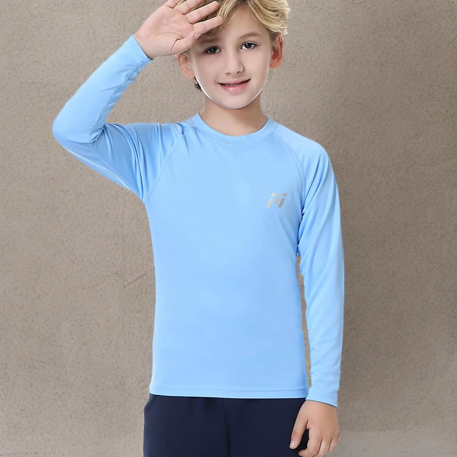 MEETWEE Children's Base Layer Boys Long Sleeve Shirt Quick Dry Kids Thermal Long Underwear,UPF50  Boy Rash Guard Shirts