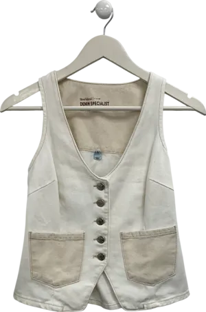 River Island Beige Button Up Denim Waistcoat UK 6