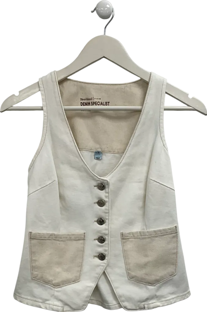 River Island Beige Button Up Denim Waistcoat UK 6
