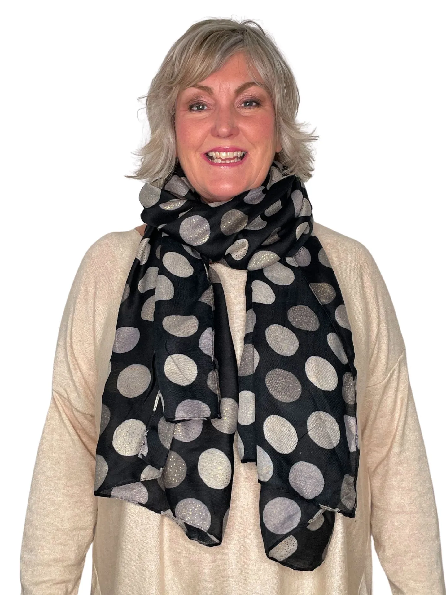 Selena Gold Glitter Speckled Circle Print Scarf