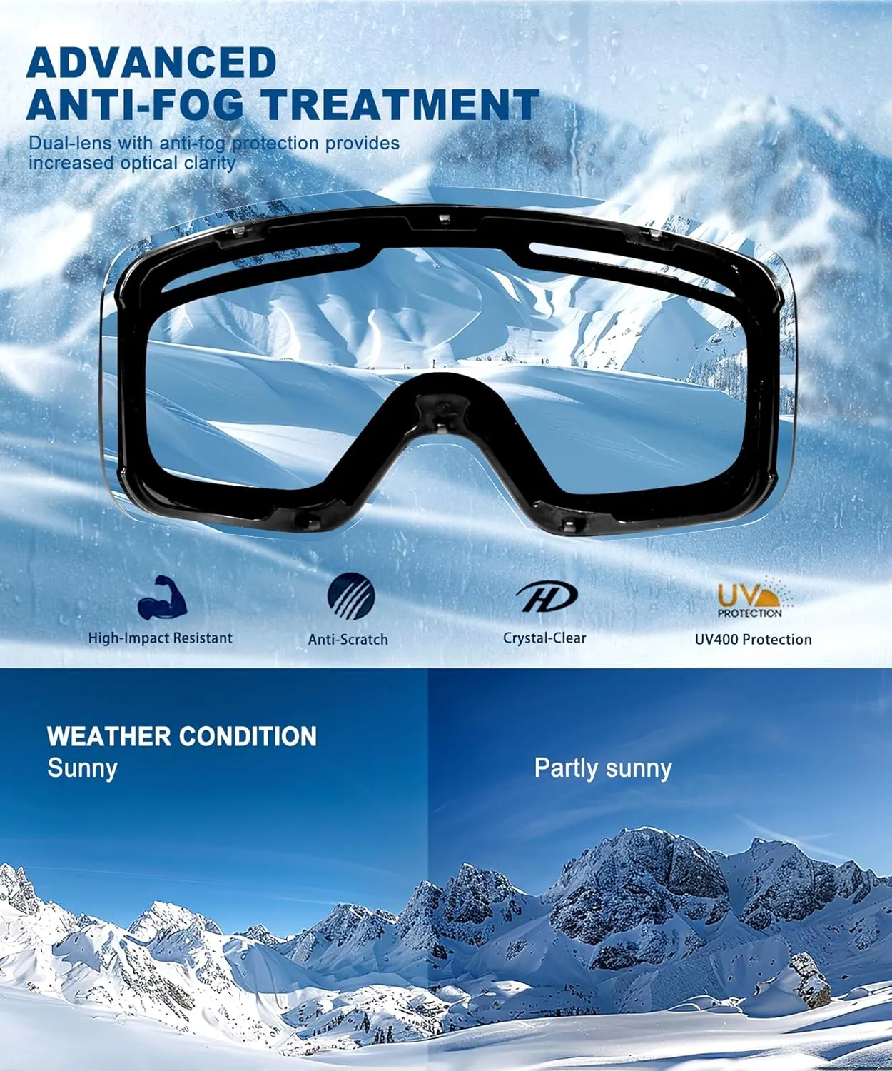 Ski Goggles for Men Women Snow Goggles Anti fog Snowboard Goggles with 100% UV Protection