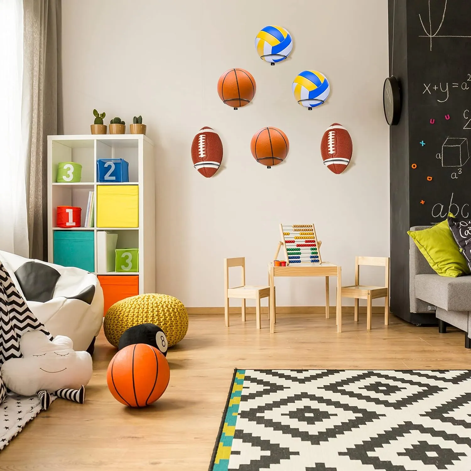 Threan Basketball Holder Wall Mmount Universal Ball Storage Display Rack Metal Black Ball Holder Saver for Basketball Football Space Volleyball Soccer Storage Display