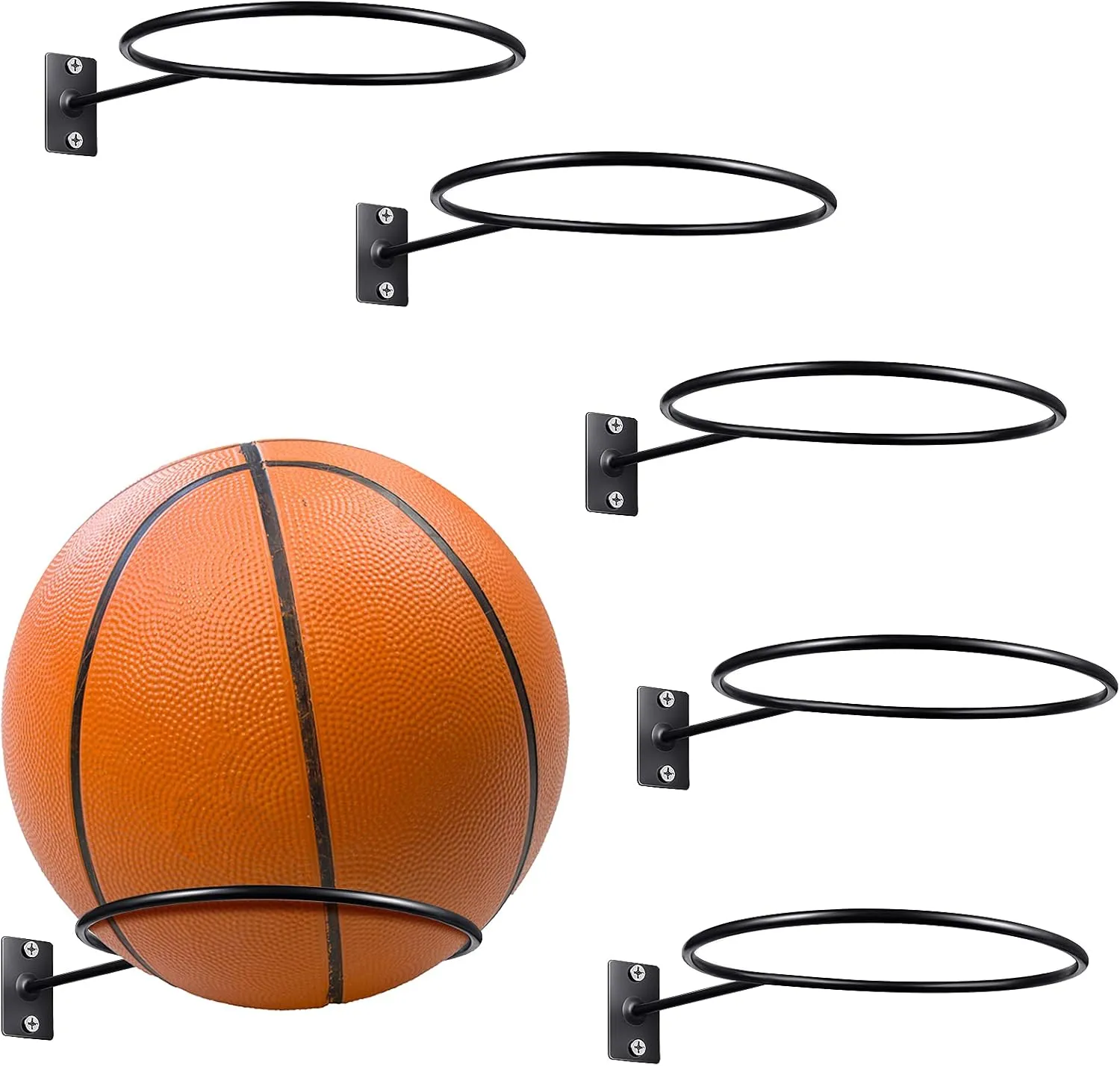 Threan Basketball Holder Wall Mmount Universal Ball Storage Display Rack Metal Black Ball Holder Saver for Basketball Football Space Volleyball Soccer Storage Display
