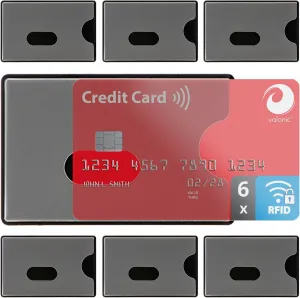 valonic set of 6 RFID blocking sleeves - transparent front, Credit Card Protector sleeve for wallet - Protection block for Debit Card and Metro Card