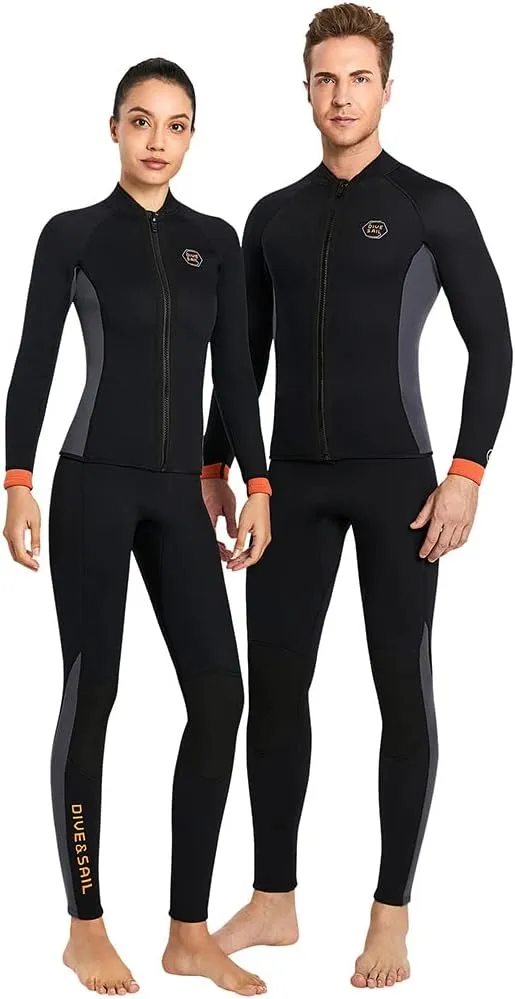 Wetsuit Top Jacket Women Men 3MM Neoprene Long Sleeve Dive Scuba Wet Suit Shirt, 2MM 1.5MM Warm Front Zipper Wetsuits Shirts Vest Surfing Swimming Snorkeling Kayaking Suit in Cold Water Sports