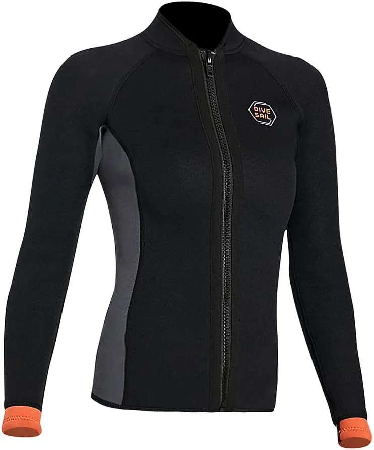 Wetsuit Top Jacket Women Men 3MM Neoprene Long Sleeve Dive Scuba Wet Suit Shirt, 2MM 1.5MM Warm Front Zipper Wetsuits Shirts Vest Surfing Swimming Snorkeling Kayaking Suit in Cold Water Sports