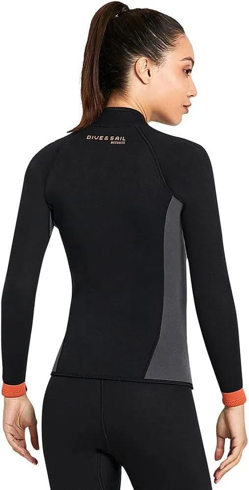 Wetsuit Top Jacket Women Men 3MM Neoprene Long Sleeve Dive Scuba Wet Suit Shirt, 2MM 1.5MM Warm Front Zipper Wetsuits Shirts Vest Surfing Swimming Snorkeling Kayaking Suit in Cold Water Sports
