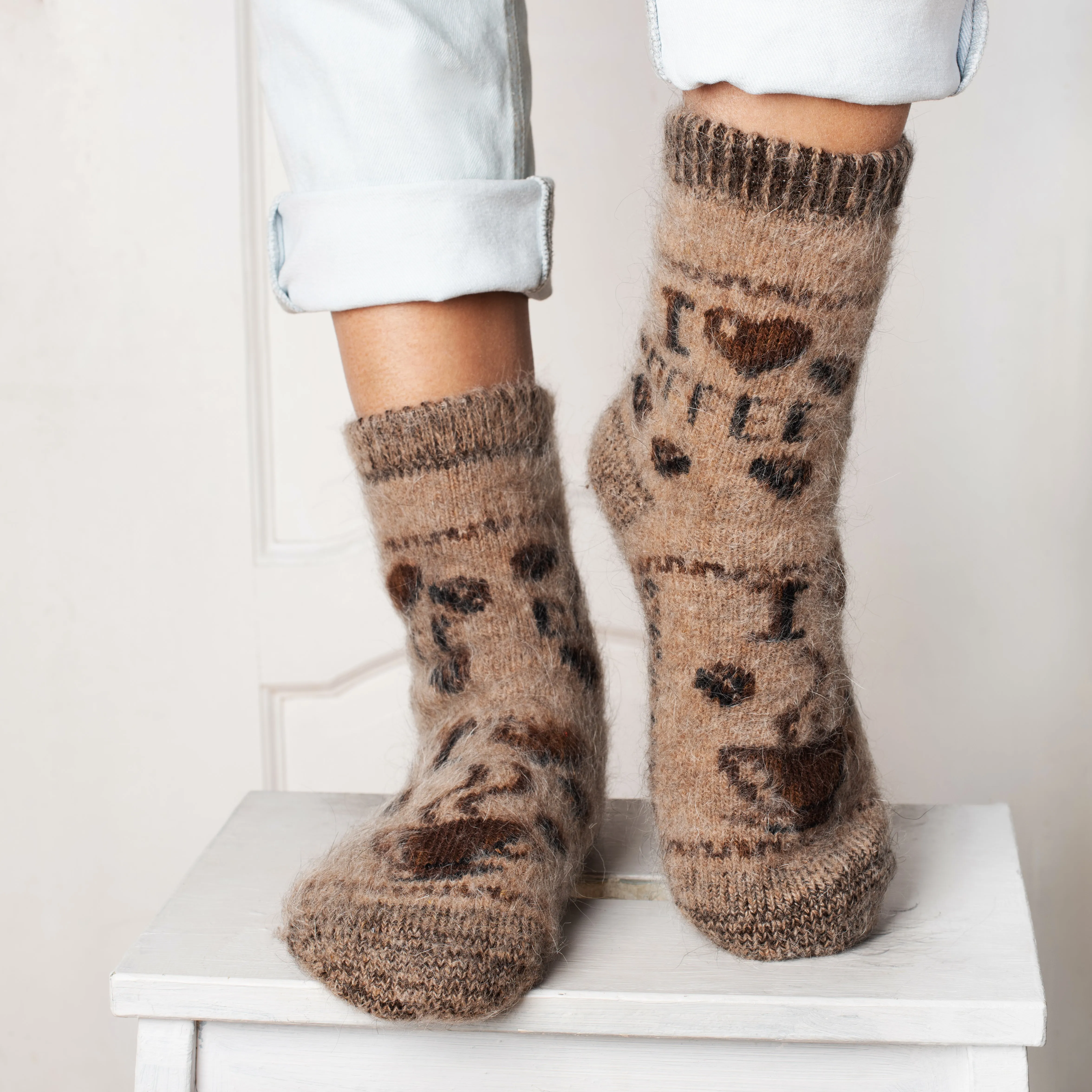Women's I Love Coffee Thick Goat Wool Crew Socks