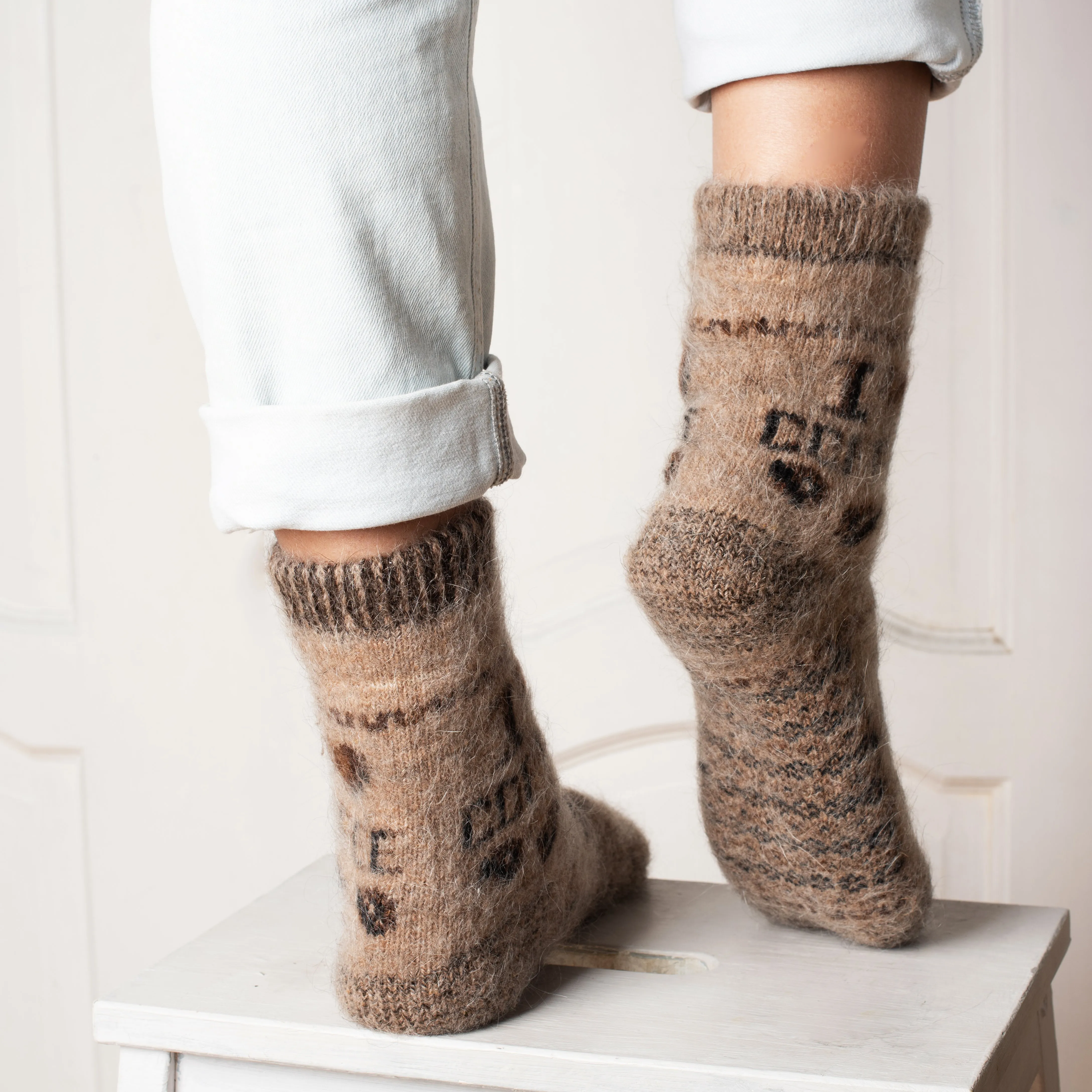Women's I Love Coffee Thick Goat Wool Crew Socks