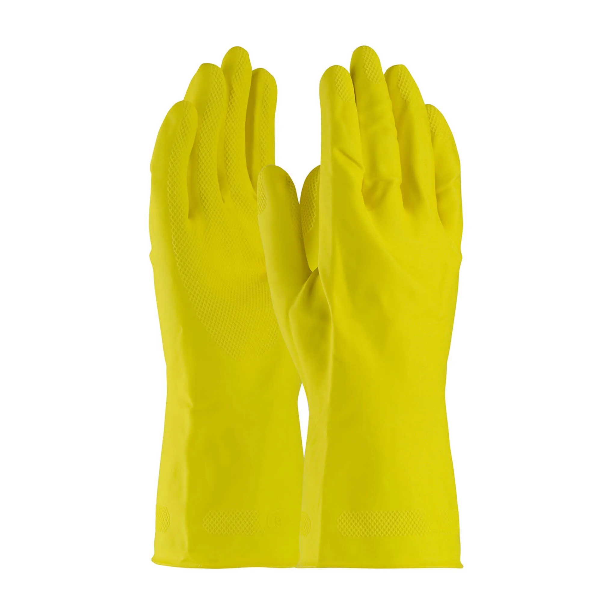 Yellow Latex Gloves 21-mil Flock Lined with Raised Diamond Grip - Pack of 12 Pairs